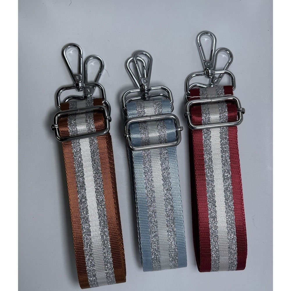 Blue Red Brown w/Silver Stripe Adjustable Replacement Purse Crossbody Straps